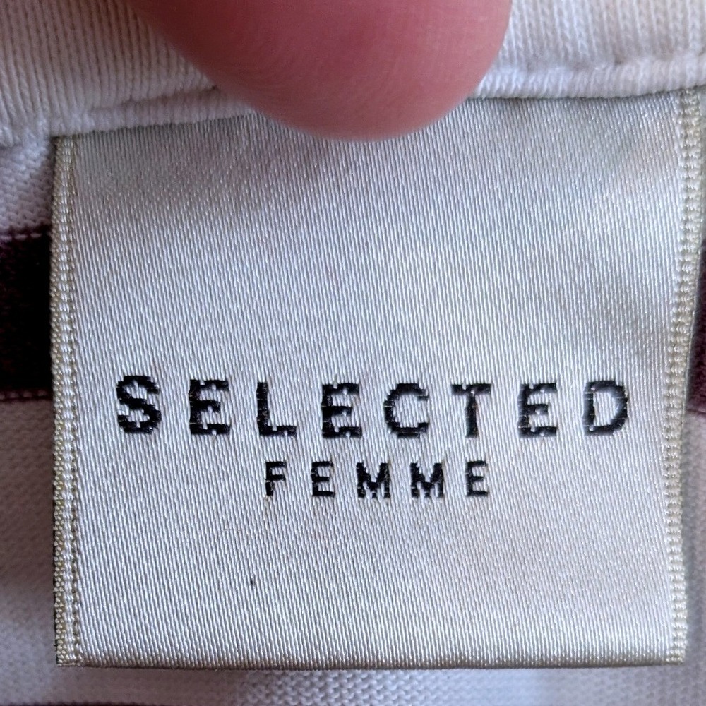 Selected Femme SFNATALI Striped Boatneck Top White Burgundy Long Sleeve M - Picture 2 of 11
